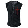 Camiseta de verano para hombre, informal, sin mangas, con estampado digital desgastado, talla grande, estilo europeo y americano, con siete botones y tapeta abierta