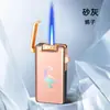 Isqueiro Portátil de Disparo Direto com Aparência Premium, Padrão Aurora Colorido da Moda, Isqueiro à Prova de Vento com Chama Azul, Venda por Atacado de Presentes