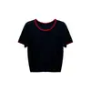 Camiseta de verano de punto bicolor de manga corta, estilo nuevo, simple, casual, versátil, cuello redondo, corte ajustado, manga corta