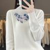 Suéter de Lana Bordado a Mano para Mujer Cuello de Flor de Ciruelo Tricolor Suéter de Punto Pulóver Holgado Camisa Base