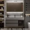 Juego de Gabinete de Baño de Madera Maciza Integrado con Roca, Lavabo Minimalista Moderno, Espejo de Lavabo, Lavabo de Tocador de Baño