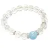 Pulsera de Bolas Redondas Blanco Leche de Cristal Blanco Natural, Moderna y Sencilla, con Pulsera de Joyería de Bolas de Transferencia de Aguamarina al por Mayor