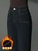 2066 Contrarreloj Otoño/Invierno Pantalones para Mujer de Mediana Edad Mom Jeans Pantalones de Boca Ancha Más Terciopelo Más Engrosados Ligera Campana Cintura Alta Adelgazantes