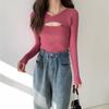 Design-Sense Hollow-Out Manga Longa Manga Malha Suéter Feminino 2023 Outono e Inverno Máquina cuidada Slim-Fit Emagrecimento V-Neck Pullover Apricot Top