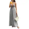 Verano 2026 Nueva Ropa para Mujer Vestido de Vacaciones Rayado de Cuello en V Profundo Casual sin Mangas Elegante Vestido Largo