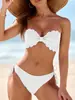 Bikini Strapless con Borde Ondulado para Mujer 2024 Traje de Baño de Dos Piezas Strapless con Espalda de Encaje y Cierre de Tiras Traje de Baño para Playa