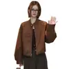 Chaqueta corta de cuero flocado de alta gama para mujer, nueva colección otoño 2026, versátil, adelgazante, cuello alto, top chaqueta elegante