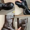 Botas de montaria estilo mãe de uva com salto grosso que aumenta a altura 4cm para mulheres, botas de moto de cano médio, alça de fivela dupla, zíper lateral, sola grossa, botas longas
