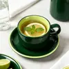 Cerámica Verde Retro Vajilla Cuenco Pétalo Plato Largo Mantequillera Tetera Taza Vajilla Doméstica de Hotel Venta al por Mayor Transfronteriza