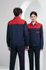 Roupa de trabalho para homens, de manga comprida, personalizável com logotipos impressos, adequada para fábricas de reparo automotivo, conjunto primavera/outono, durável e resistente a manchas