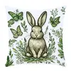 Funda de almohada con estampado de conejo estilo boceto vintage, estilo bosque, mariposa, flor, pájaro, ambiente de fiesta navideña, funda decorativa para cojín de sofá