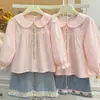 Nueva camisa de muñeca bordada de algodón puro para otoño para niñas, camisa moderna estilo coreano para bebés, camisa de moda infantil, ropa infantil