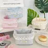 65313 Cesta de Almacenamiento Bordada con Lazo Pequeño de Color Amarillo Cremoso con Textura Vertical para Escritorio de Niñas para Guardar Artículos Pequeños