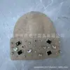 Gorro de punto de piel de conejo cálido con pedrería para otoño e invierno, gorro de lana de moda versátil, gorro pequeño de lana que estiliza el rostro, orejeras a prueba de frío