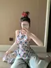 Top de Tirantes con Diseño Floral a Cuadros para Mujer, Verano, Atado, Ajustado, Sin Mangas, Ropa Exterior, Estilo Dulce de Nicho, Top Adelgazante