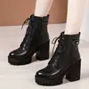Botas Martin de Piel Suave con Tacón Grueso para Mujer 2026 Otoño/Invierno Nuevas Botas de Media Caña con Cordones de Tacón Alto Plataforma Impermeable Suela Gruesa Botas de Tobillo con Forro de Terciopelo
