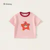 Roupas Infantis Bangxuan Meninas Manga Curta Verão Blocos de Cor Gola Redonda Camiseta Infantil Estampa de Estrela Top Infantil Fino