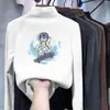Nova coleção outono e inverno: Camiseta base estampada de manga longa, gola semi-alta, para meninos, top/camiseta infantil confortável e quente com forro de fleece para outono e inverno
