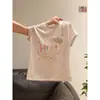 Camiseta de Manga Corta Pintada con Graffiti Estilo Europeo y Americano para Mujer, Nuevo Estilo de Verano, Ajustada, Ceñida a la Cintura, Adelgazante, Corta, Ligeramente Transparente