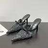 Primeiro Encontro Headband Jibao Sandálias Femininas 2026 Novas Malha Strass Tira no Tornozelo Laço Sapatos Confortáveis Salto Alto