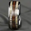 Anillo de Moda Popular Transfronterizo de Acero Inoxidable Incrustado de Dos Tonos con Veta de Madera de 8 mm Color Acero Esférico Tres Ranuras Madera Blanca y Caoba
