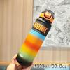 Taza de Agua de Plástico de Aspecto Moderno al por Mayor con Popote, Asa Portátil, Botella de Agua Deportiva para Exteriores con Gradiente de Tres Colores para Estudiantes