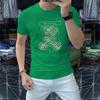 2024 Verano Nuevo Camiseta de Manga Corta para Hombre Moderna para Hombre Productos Europeos Hot Drilling Camisa de Cuello Redondo Serizada Algodón Top de Media Manga Cómodo