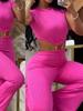 2024 Nuevo Otoño Sexy Cuello Redondo Espalda Descubierta Ajustado Cadera Color Sólido Micro-Elevado Mono Ropa Deportiva Ropa para Mujer Europea y Americana
