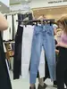 Barraca de Han Meier Foto Real Jeans de Cintura Alta para Mulheres no Outono e Inverno Novos Calças Hot Girl Levanta Cintura Levanta Bumbum 7056