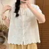 Verão 2026 Nova Camisa Feminina Estilo Coreano Solta Moda Bordada Manga Curta Versátil Casual Top Cardigã