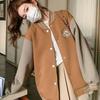 Uniforme de béisbol retro americano bordado + grueso con forro polar, chaqueta ins para estudiante, para mujer, invierno, holgada, con botones, talla grande