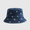 Sombrero de Pescador de Mezclilla Bordado con Corazón para Mujer, Estilo Coreano Versátil para Primavera y Otoño, Sombrero de Cubo con Ala Ancha para el Sol, Tendencia