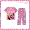 2026 Desenho Animado Gola Redonda Meninas Fofas Adolescentes Meninos Roupas de Casa Manga Curta Calça Longa Novas Pijamas de Verão Atacado