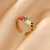 Anillo de fresa con goteo de aceite para mujer, dulce anillo abierto ajustable floral de frutas, joyería para manos, transfronterizo europeo y americano