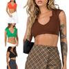 Comercio exterior transfronterizo europeo y americano Personalidad europea y americana Moda callejera Moda sexy Chica caliente Ropa de calle Camiseta de color sólido con cuello ondulado
