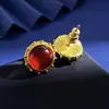 Pendientes Retro Redondos de Alta Gama con Piedras Artificiales Cepilladas, Estilo Antiguo No Descolorables Chapados en Oro Real Pendientes de Nicho Pendientes