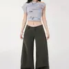 Calça jeans de workwear com leve boca de sino, nova coleção primavera-verão, calça de cintura alta, solta, perna larga, comprimento total para mulheres, calça de workwear cáqui