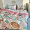Estilo Ins Coreano Estampado Estilo Fresco Algodão Lavado Lençol de Cama 1,5 M 1,8 Capa de Edredom Conjunto de Quatro Peças Solteiro Dormitório Conjunto de Três Peças