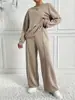 Conjunto de Moletom de Cor Sólida com Gola Redonda e Calça de Moletom Duas Peças Feminino, Roupa Casual para Casa Primavera e Outono, Atacado de Roupas Femininas Transfronteiriças Europeias e Americanas