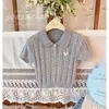 Top de Manga Curta Estilo Coreano para Meninas, Pai e Filho, Verão 2026, Camisa de Tricô, Camiseta Simples Infantil, Camiseta Versátil com Gola de Lapela Estilo College
