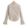 Camisa Listrada Estilo College Feminina Primavera e Outono Nova Roupa Feminina Nicho Azul Manga Longa Estilo Preguiçoso Top Camisa Elegante