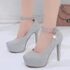 Tacones Altos Primavera y Otoño Nuevo Estilete Plata Cómodos Super Tacones Altos Zapatos de Mujer Pasarela Banquete Boca Baja Zapatos de Mujer Al Por Mayor