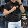 Camisa Polo Masculina de Manga Curta com Bordado Pesado, Manga Meia-Manga, Manga Longa, Top com Gola, Confortável Algodão Seda de Gelo, Bordado Moderno, Dropshipping