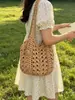 Bolso de Hombro Tejido Nuevo y Sencillo Estilo Vacacional para Mujer, Bolso de Paja Calado de Verano, Bolso Tote Versátil de Moda, Bolso de Mano