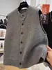 Colete Tricotado de Lã 100% Puro com Gola Redonda para Outono para Mulheres, Suéter Base Camada Estilo Europeu, Top de Lã Sem Mangas