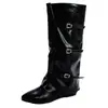 Botas Largas Diarias con Punta y Hebilla 2026 Moda Otoñal para Mujer Botas de Caballero Retro Botas para Pantalón Diseño con Sentido Botas de Cuero