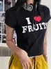 Verão 2024 Novo Estampa de Letra Europeu e Americano Versátil Slim Casual Curto High Street Manga Curta Camiseta Base