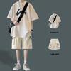 Camiseta de Verano para Hombre, Corte Holgado, Marca de Moda, Cuello Redondo, Manga Corta, Combinada con Conjunto Fresco de Shorts de Manga Corta para Verano, Versátil para Hombre