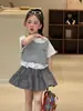 Conjunto de Ropa para Niñas 2026 Verano Falso Dos Piezas Pantalones Falda Floral Conjunto de Dos Piezas Pantalones Falda Floral para Niñas