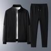 Traje casual de papá para hombre, primavera y otoño, holgado, deportivo, de dos piezas, para otoño, chaqueta gruesa con forro polar para personas de mediana edad y mayores.